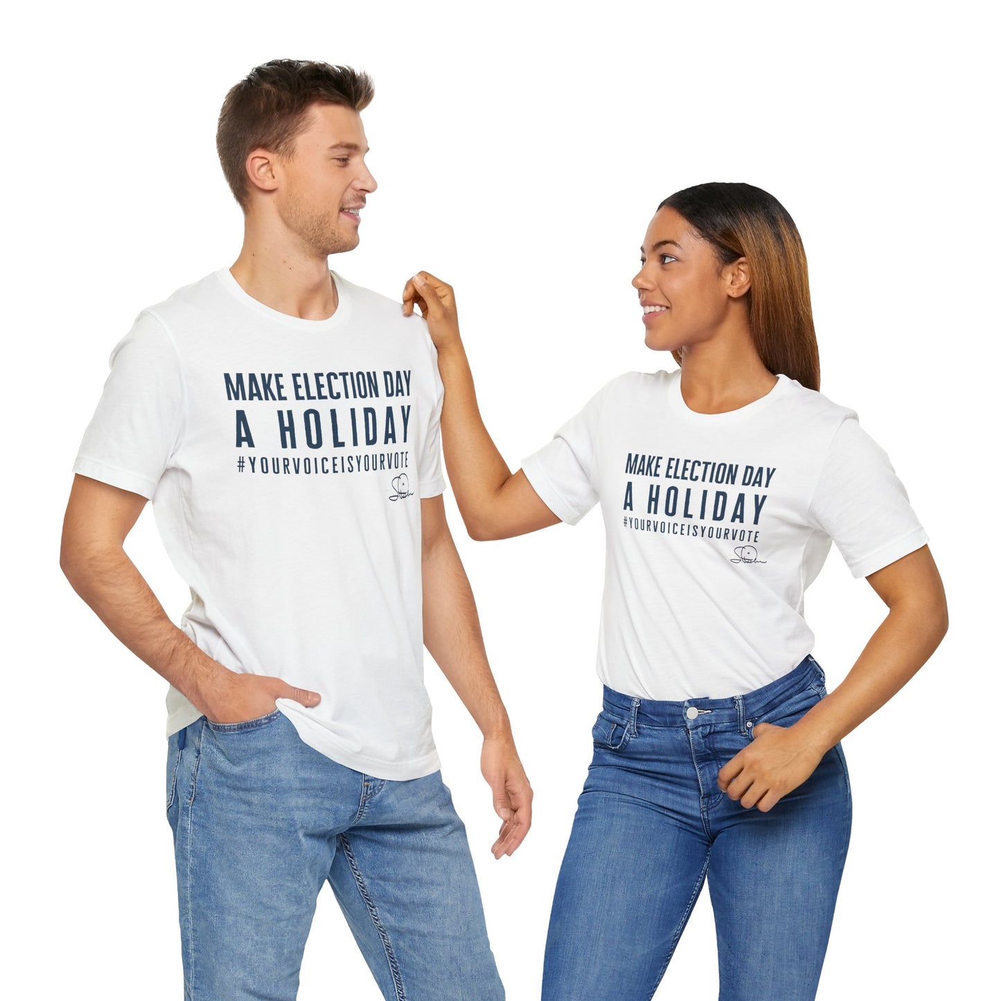 Advocate in Action: Make Election Day a Holiday Tee (Blue on White)