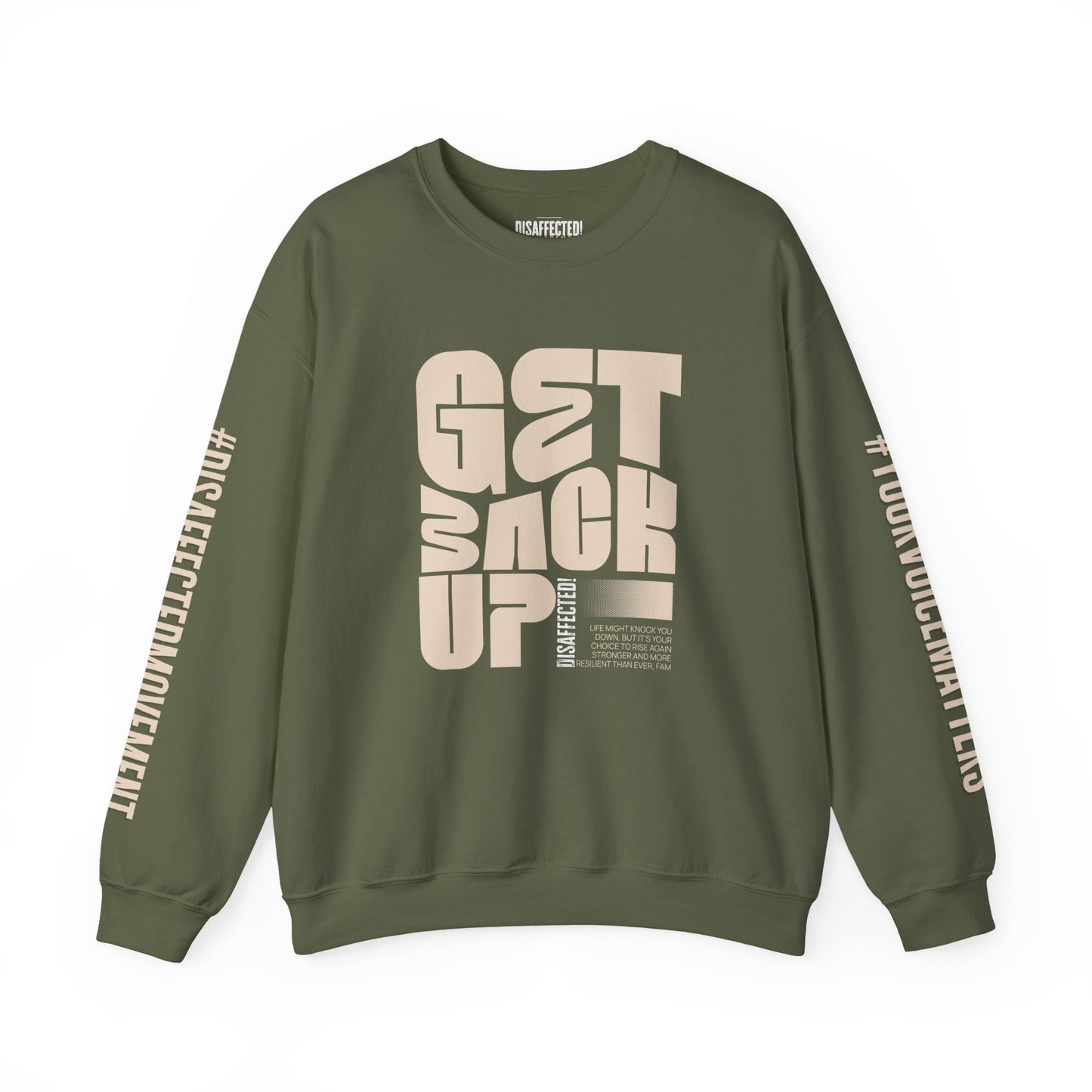 Rise Up Sweatshirt -Tan on  Military Green | #DisaffectedMovement Edition
