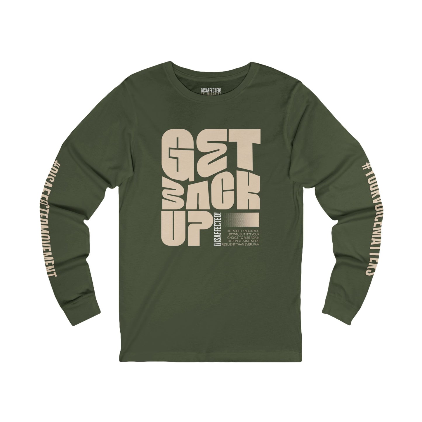 Rise Up Long-Sleeve Tee – Tan on Army Green | #DisaffectedMovement Edition