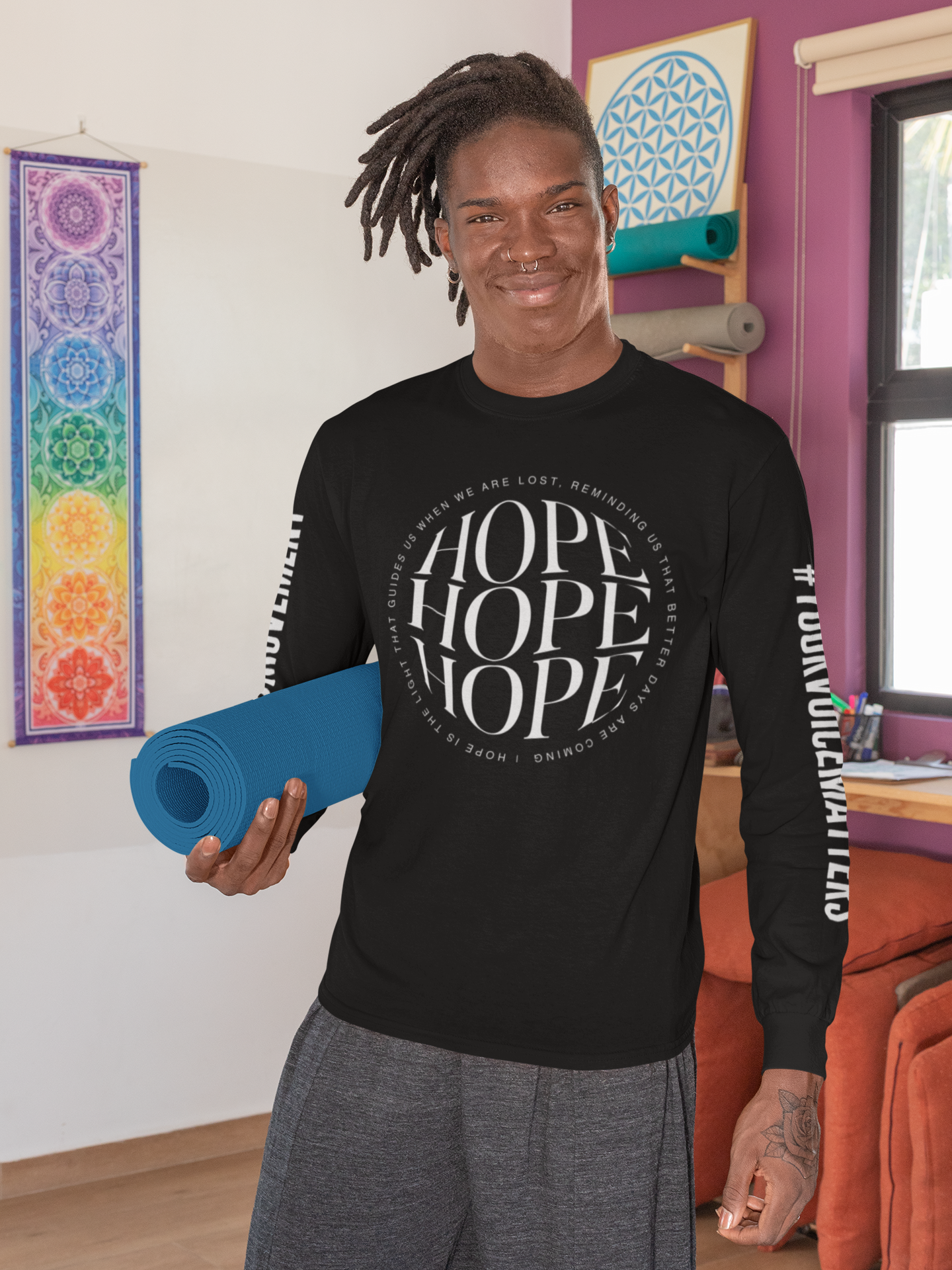 HOPE Unisex Inspirational Long-Sleeve Tee – White on Black | #DisaffectedMovement Edition