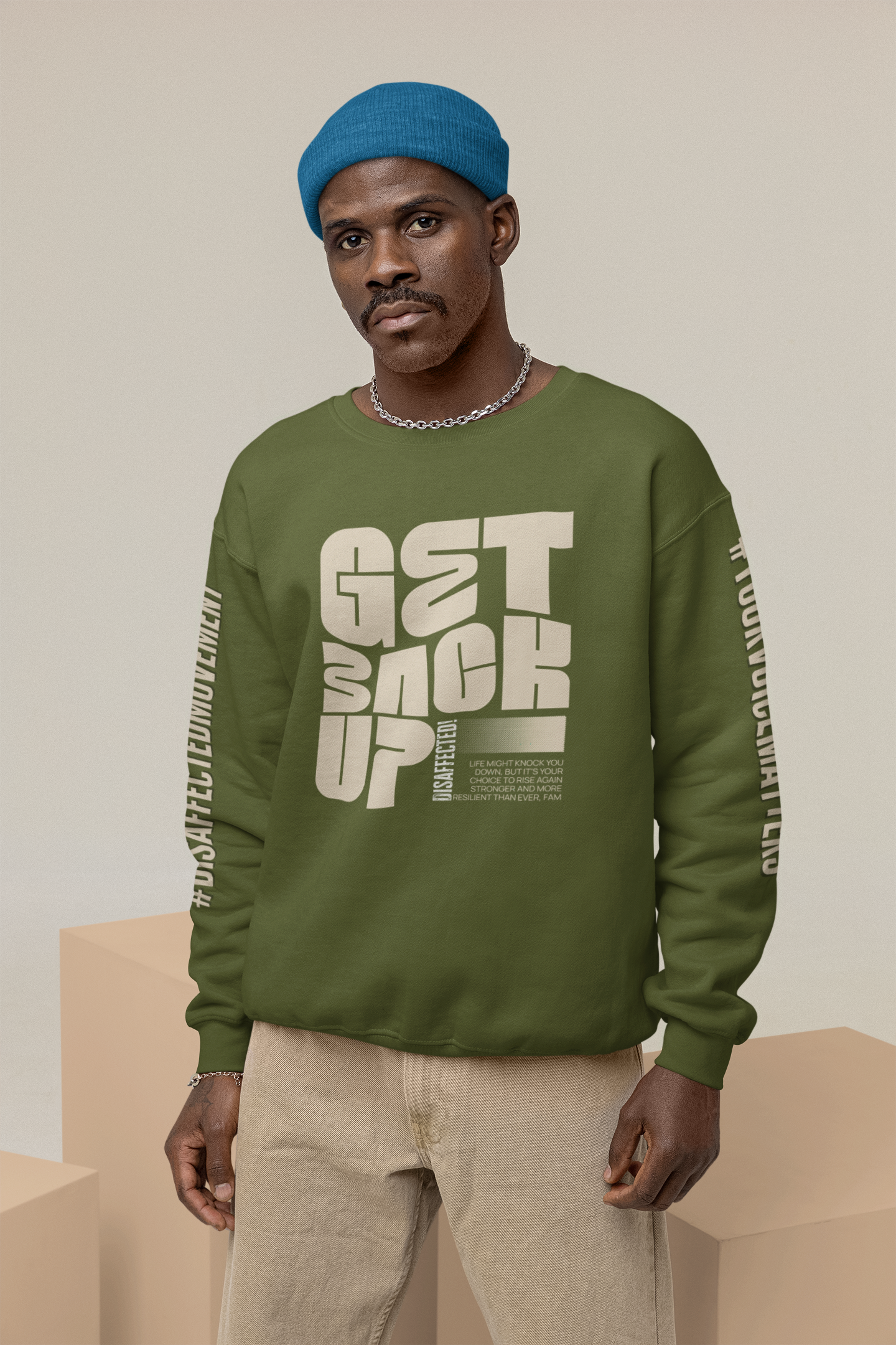 Rise Up Sweatshirt -Tan on  Military Green | #DisaffectedMovement Edition